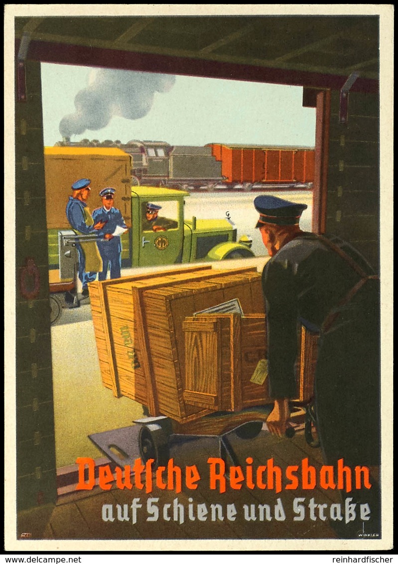 Eisenbahn: Motivkarte "Deutsche Reichsbahn Auf Schiene Und Straße" - Verladung Am Bahnhof Zwischen LKW Und Güterwaggon,  - Sonstige & Ohne Zuordnung