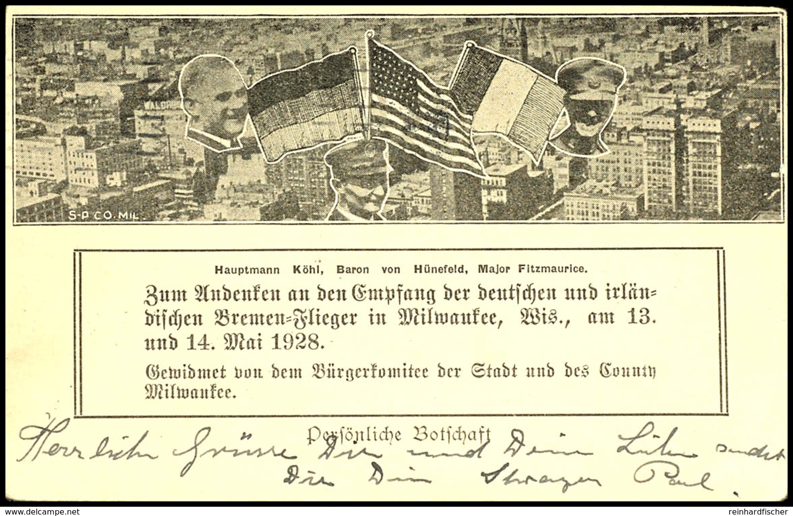 1928, 12.4., 1. Transatlantikflug Von Ost Nach West Mit Der "BREMEN" (Junkers W 33) Mit H.Köhl, J. Fitzmaurice Und G. Vo - Altri & Non Classificati