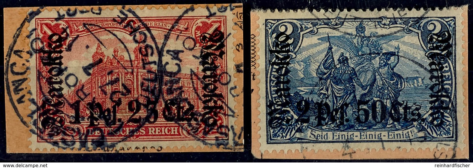 1.25 Pes Auf 1 Mark Und 2.50 Pes. Auf 2 Mark Je Tadellos Auf Paketkartenabschnitt (Mi. + 100%), Mi. 280.-, Katalog: 55IA - Morocco (offices)