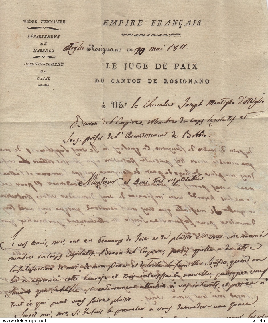 Cazal - 106 - 1811 - Courrier Du Juge De Paix Du Canton De Rosignano - Departement Conquis De Marengo - 1792-1815: Départements Conquis