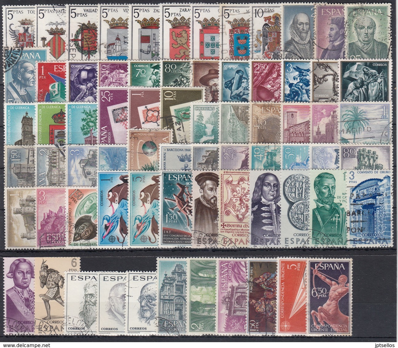 ESPAÑA 1966 Nº 1696/1766 AÑO COMPLETO USADO CON ESCUDOS 71 SELLOS - Años Completos