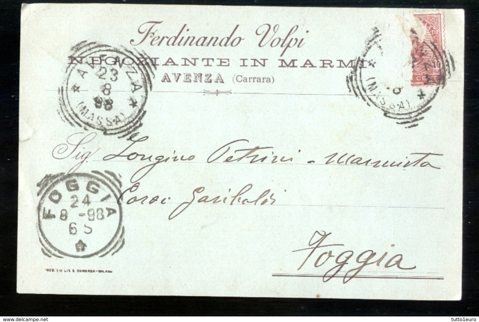 CARTOLINA COMMERCIALE - AVENZA - CARRARA - 1898 - MARMI VOLPI - Negozi