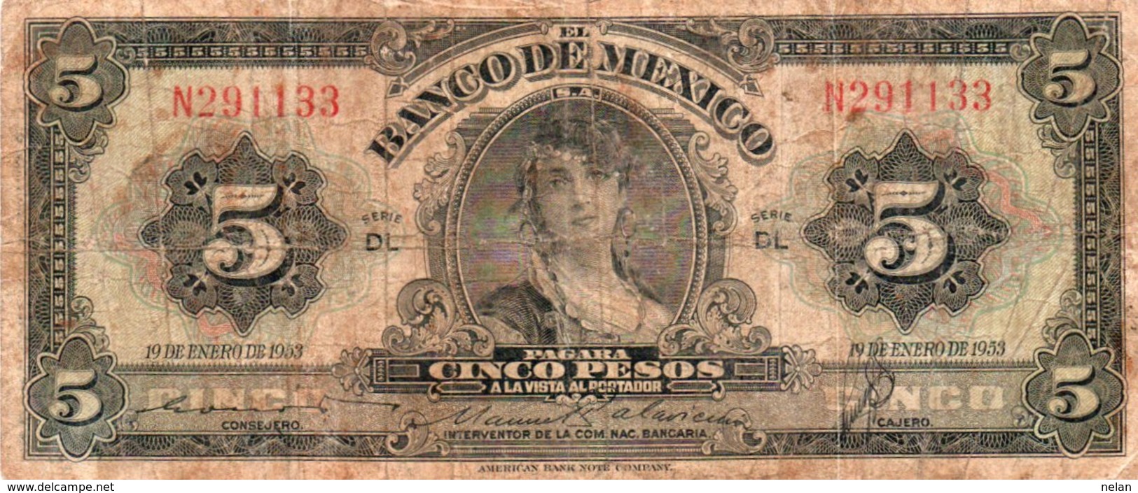 MESSICO 5 PESOS 1953 P-57 - Messico