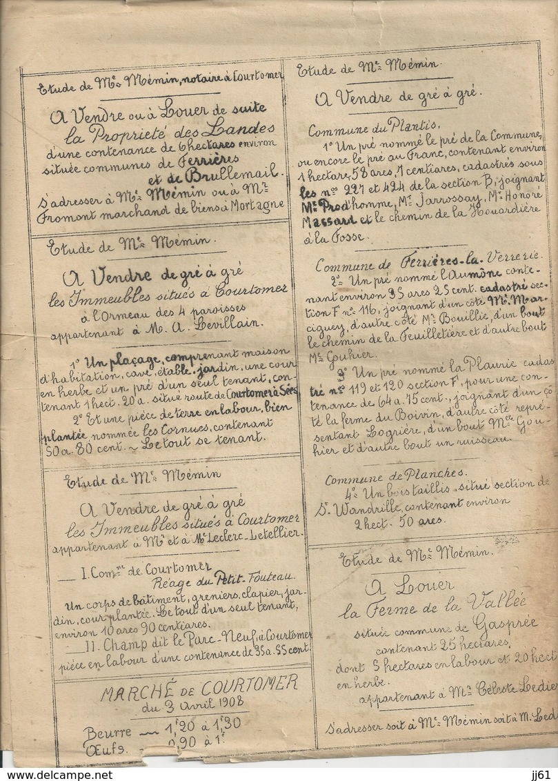 COURTOMER LA CROIX DU PELERIN AVRIL 1908 BURES ST AGNAN STE SCOLASSE LE MESNIL GUYON LE PLANTIS CHAUSCHIS STE GAUBURGE - Autres & Non Classés