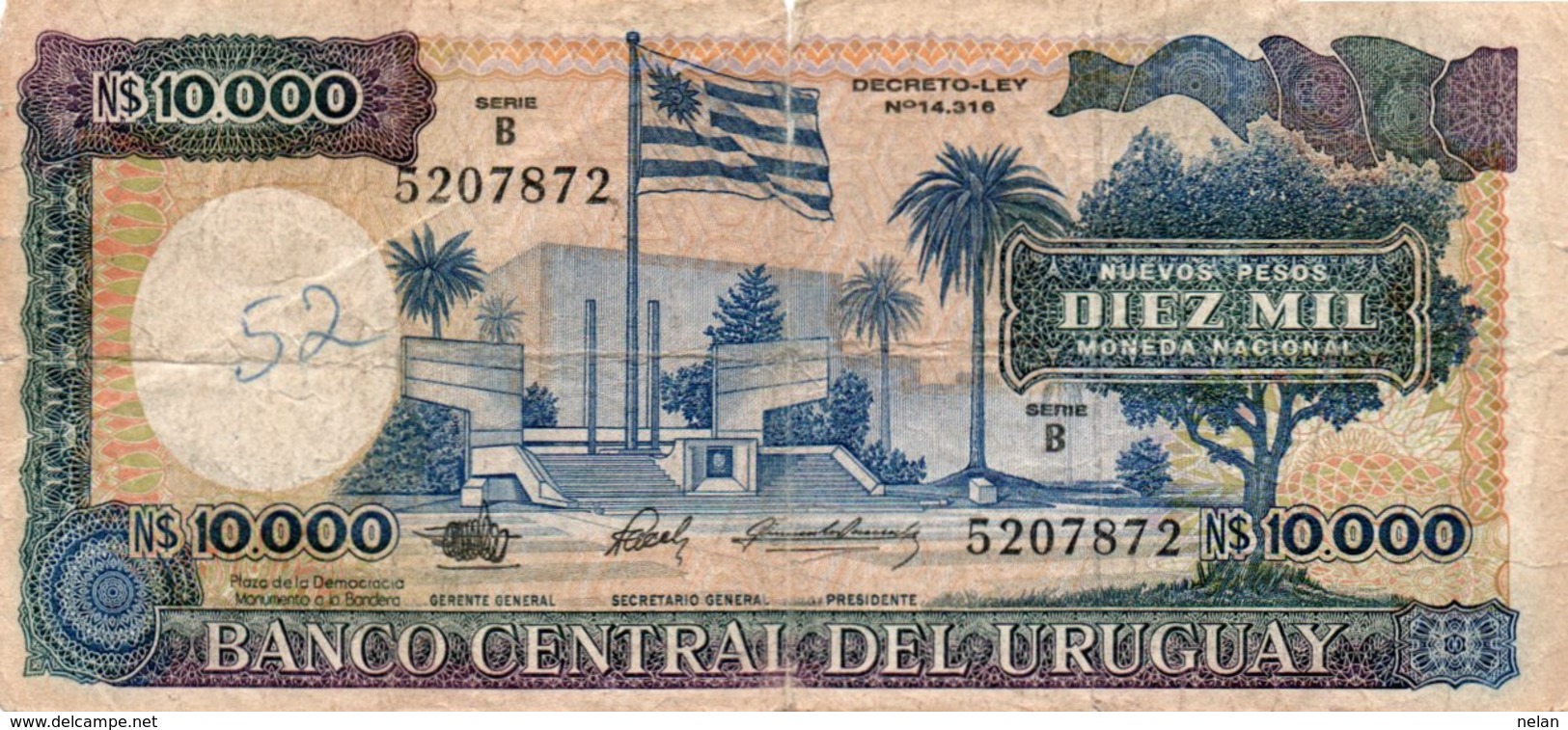 URUGUAY 10000 NUEVOS PESOS 1987 P-67 - Uruguay