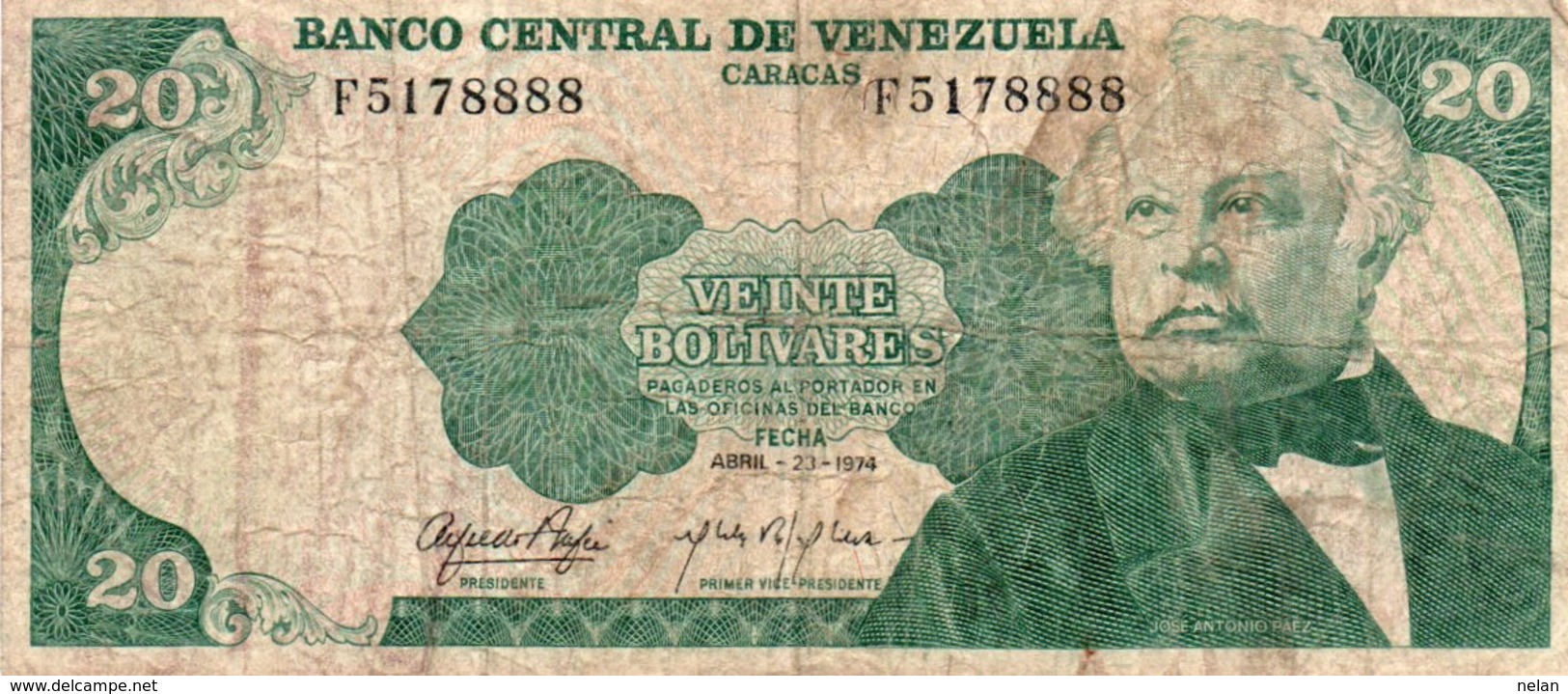 VENEZUELA 20 BOLIVARES 1974  P-53 - Venezuela