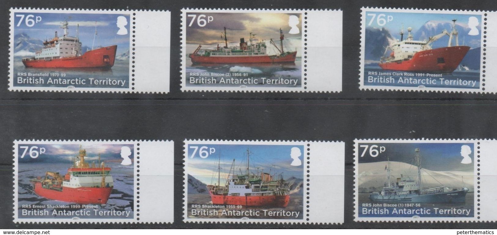 BRITISH ANTARCTIC TERRITORY, BAT,2017, MNH,SHIPS, RESEARCH VESSELS, MOUNTAINS, 6v - Barche