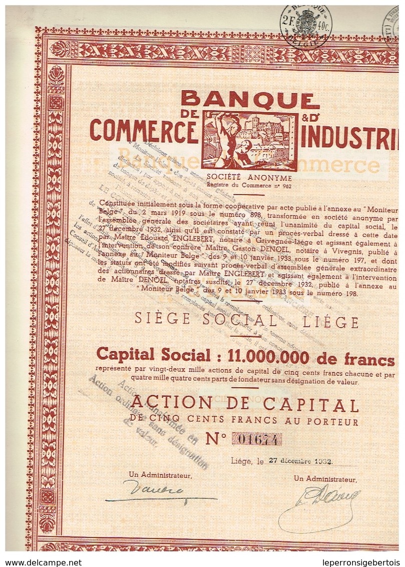 Ancienne Action - Banque  De Commerce Et D'Industrie - Titre De 1932 - N°01674 - Banque & Assurance