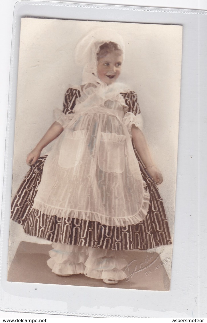 NIÑA GIRL FILLE MENINA DISFRAZ COSTUME MUCAMA MAID COLORISE-CIRCA 1900s- BLEUP - Fotografie