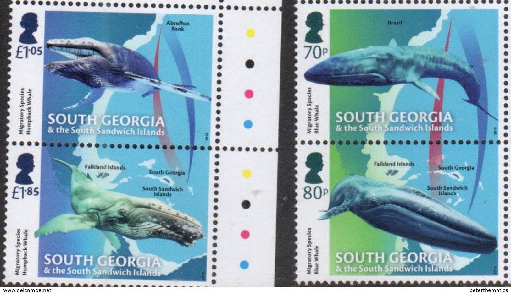 SOUTH GEORGIA, 2018, MNH, MIGRATORY SPECIES, MARINE LIFE, WHALES, 4v - Walvissen