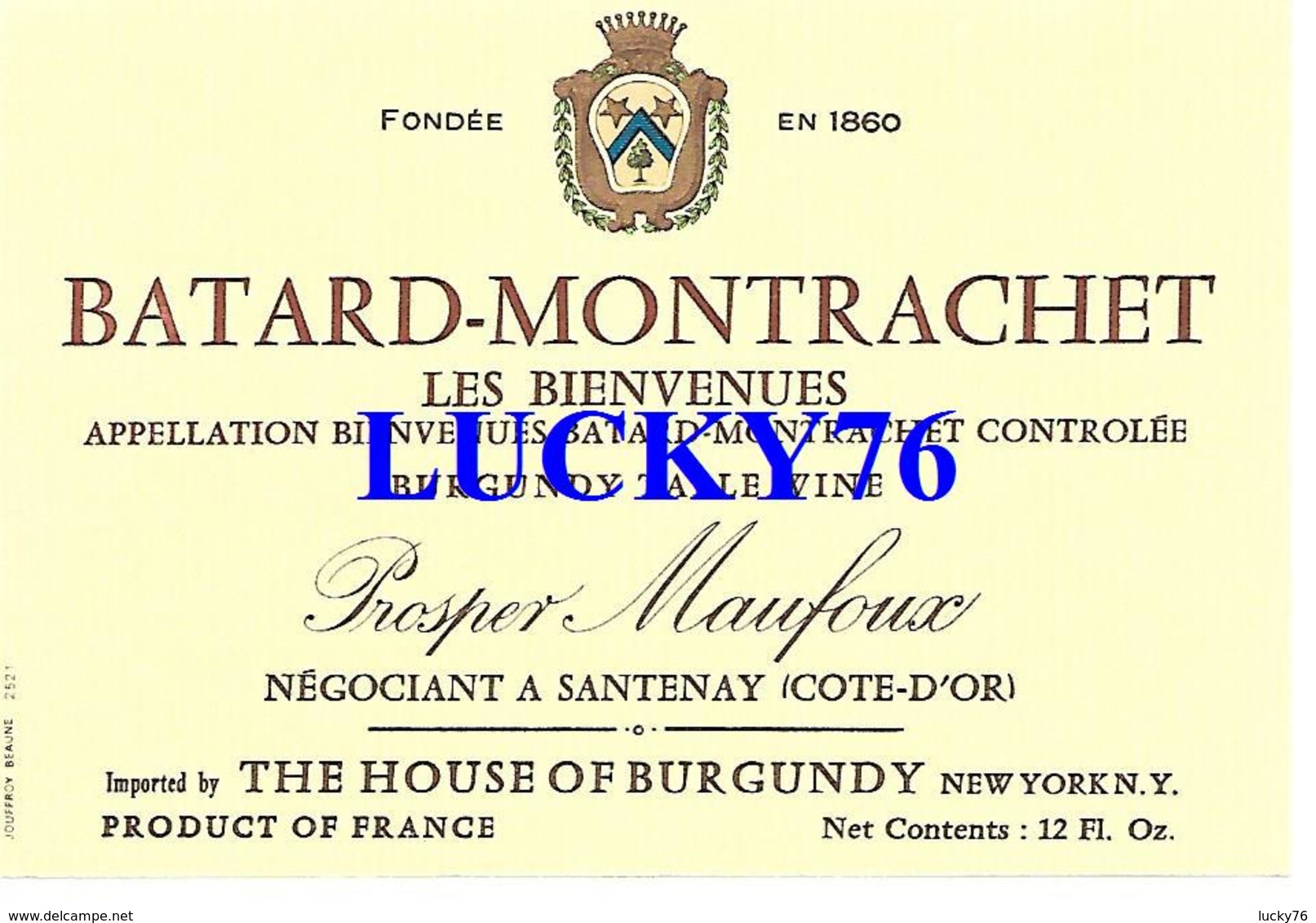 Etiquette Batard- Montrachet  Prosper Maufoux - Bourgogne