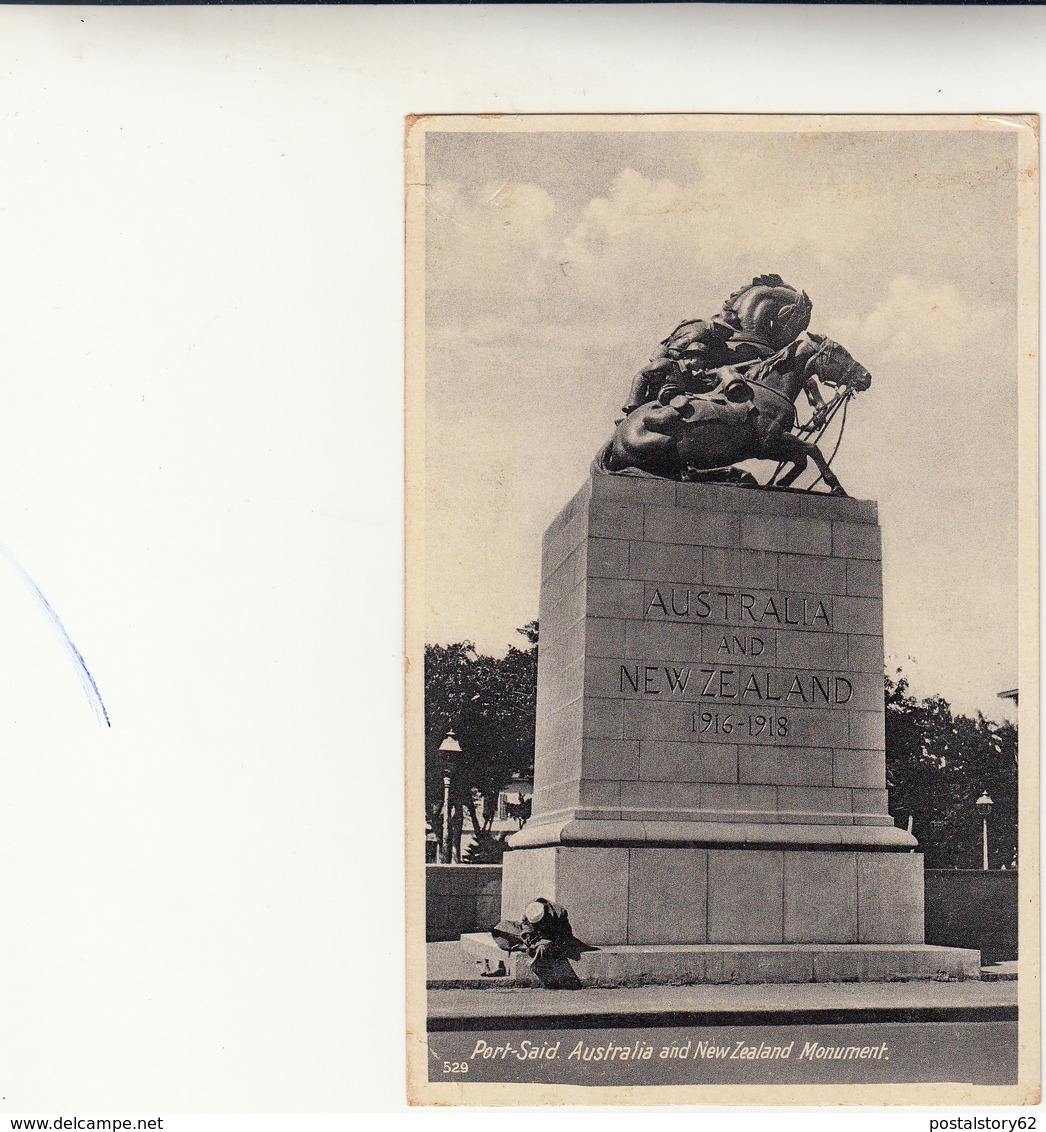 Port Said, Australia And New Zealand Monument. Post Card Used To Italy 1934 - Altri & Non Classificati