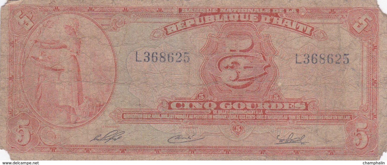 Haïti - Billet De 5 Gourdes - Non Daté (1919 ?) - Haïti