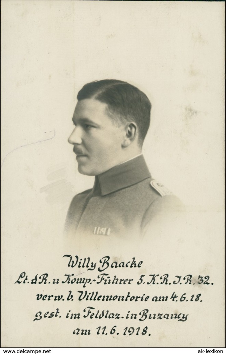 Soldat Willy Baake Leutnant U. Komp Führer 5.K.R.J.R.32. 1916 Privatfoto - Guerre 1914-18