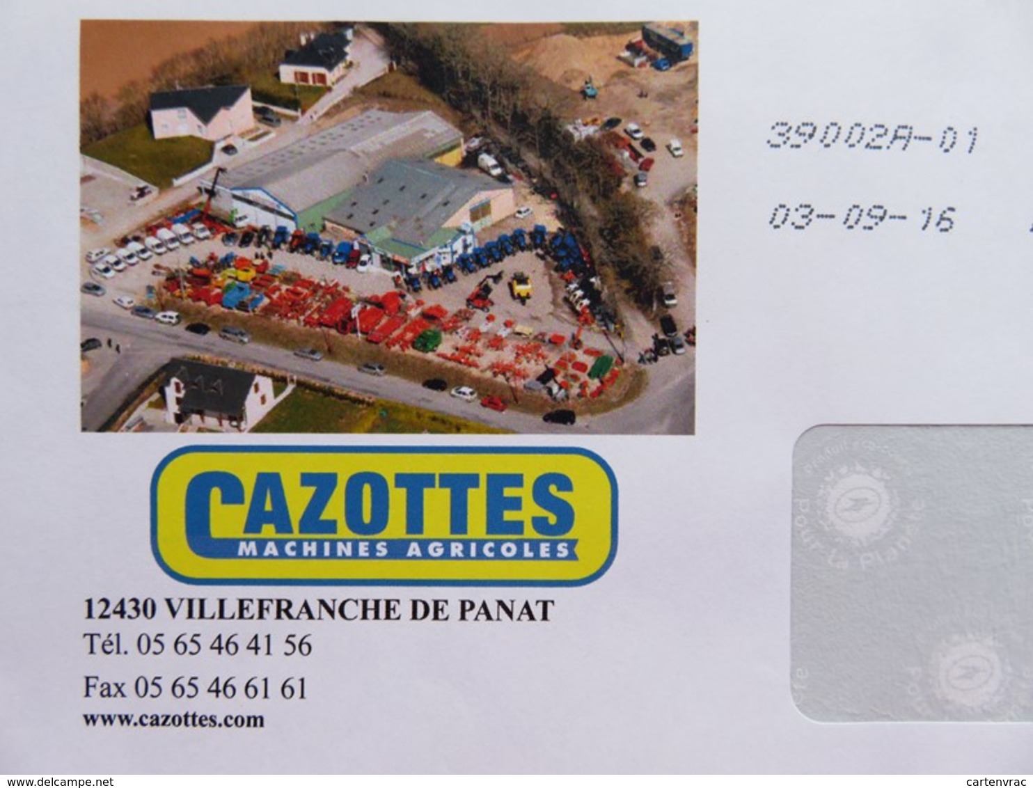PAP - Enveloppe Lettre Verte - Feuille Verte - Repiquage Cazottes - Machines Agricoles (Aveyron) - 03.09.16 - Prêts-à-poster:private Overprinting
