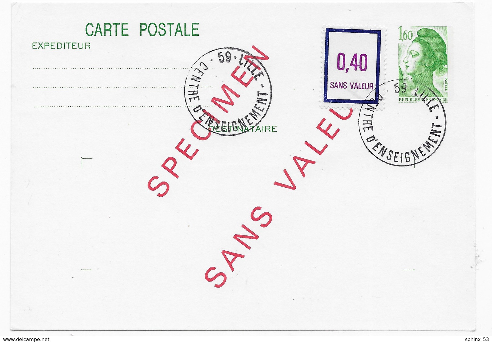 CP GANDON 1,60 Surcharge SPECIMEN SANS VALEUR Oblitérée - Cursussen