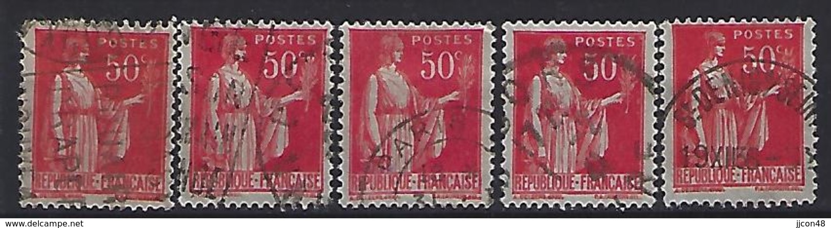 France 1932-33  Paix (o) Yvert 283 (type I,IIA,IIB,III + IV) - 1932-39 Paix