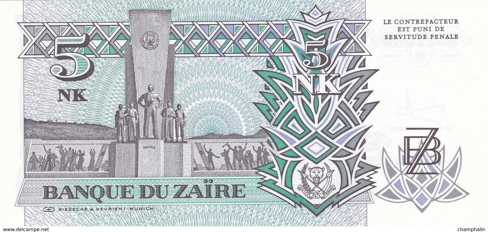 Zaïre - Billet De 5 Nouveaux Makutas - 24 Juin 1993 - Mobutu - Neuf - Zaïre