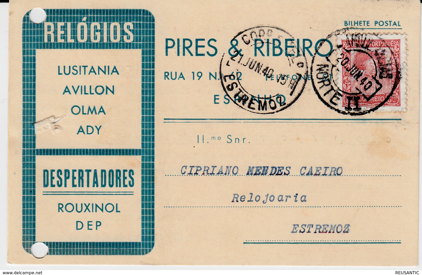 POSTAL COMERCIAL DE PORTUGAL.- RELOGIOS - PIRES Y RIBEIRO - ESTREMOZ - Autres & Non Classés