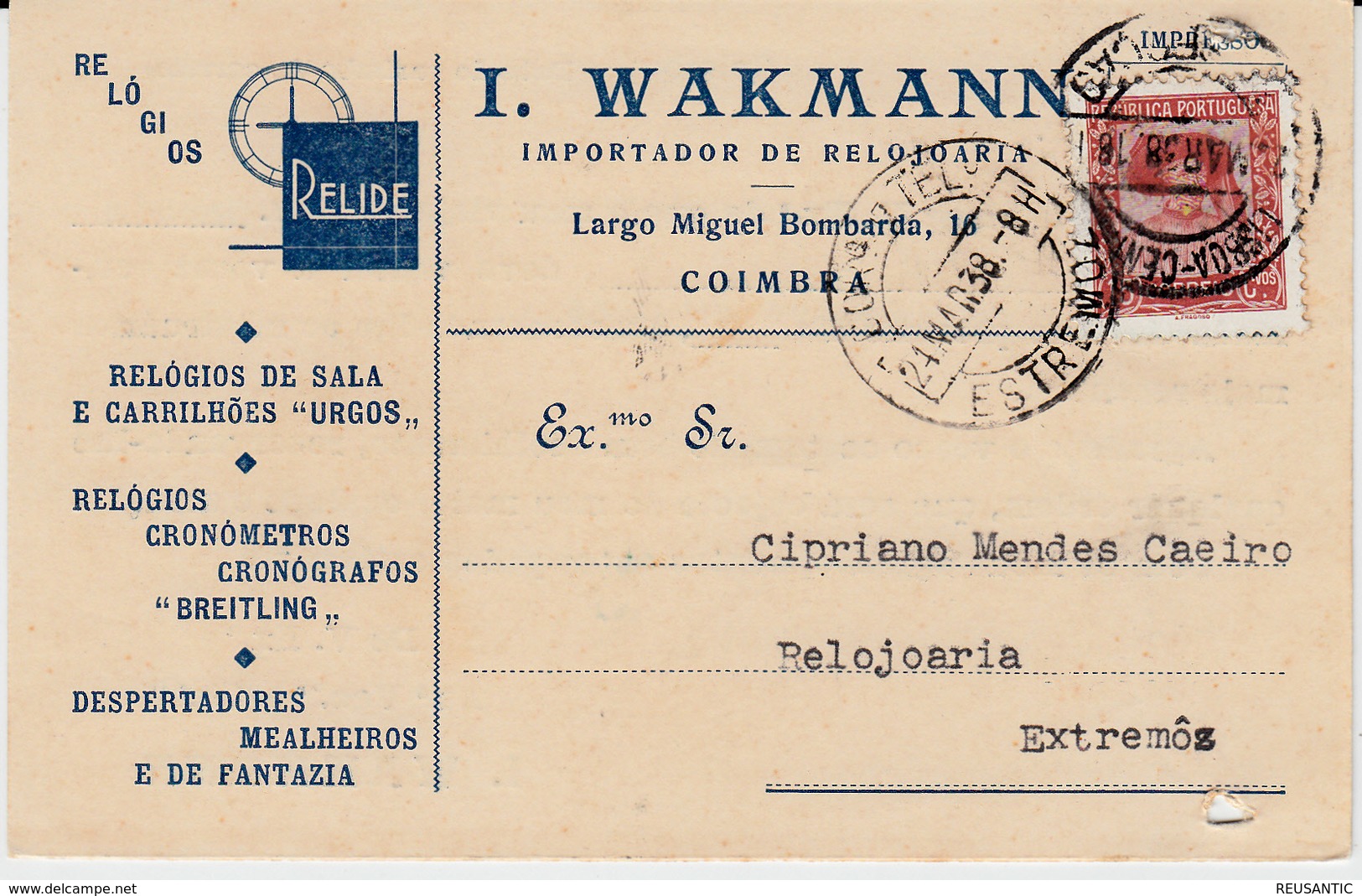 POSTAL COMERCIAL DE PORTUGAL.- RELOGIOS -  I. WAKMANN - COIMBRA - Autres & Non Classés