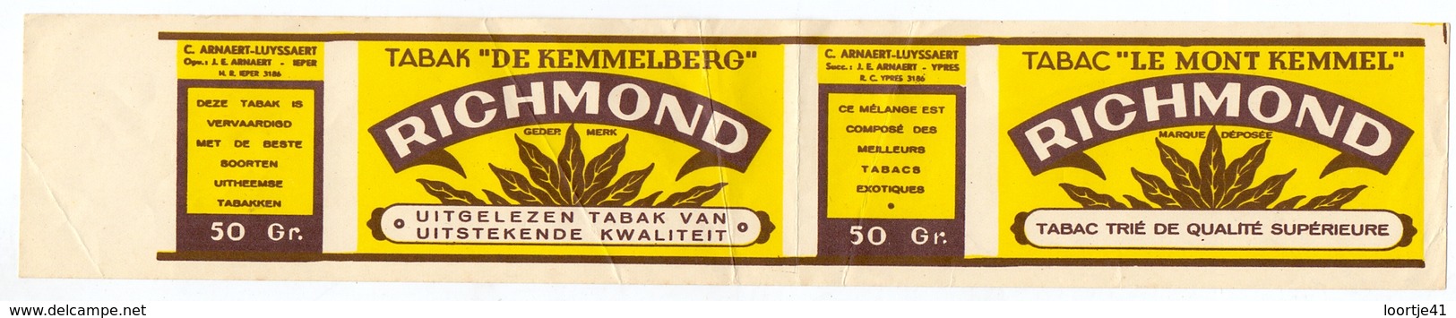 Etiket Etiquette Tabak Tabac - Richmond Le Mont Kemmel - Kemmelberg - Autres & Non Classés