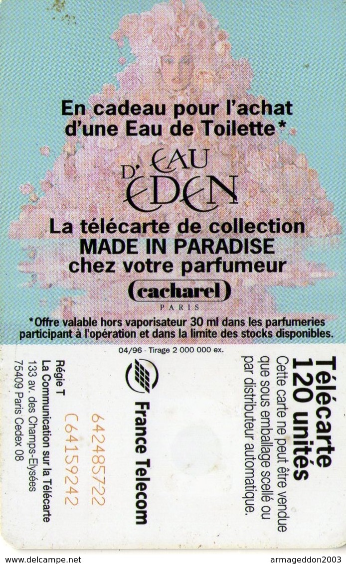 N°02 / TÉLÉCARTE 1996 CACHAREL MADE IN PARADISE   / 120U - VOIR DOS - Parfum