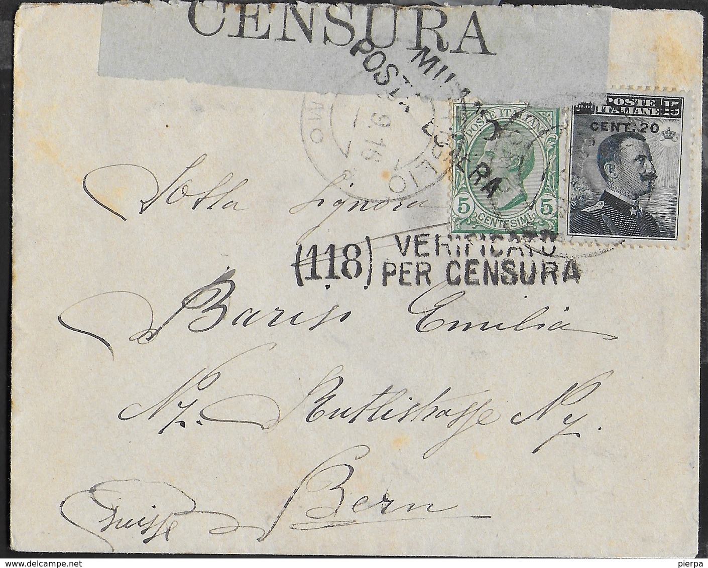 STORIA POSTALE REGNO - BUSTA DA MAGREGLIO 08.09.1916 PER BERNA(SVIZZERA) - CENSURA - Storia Postale