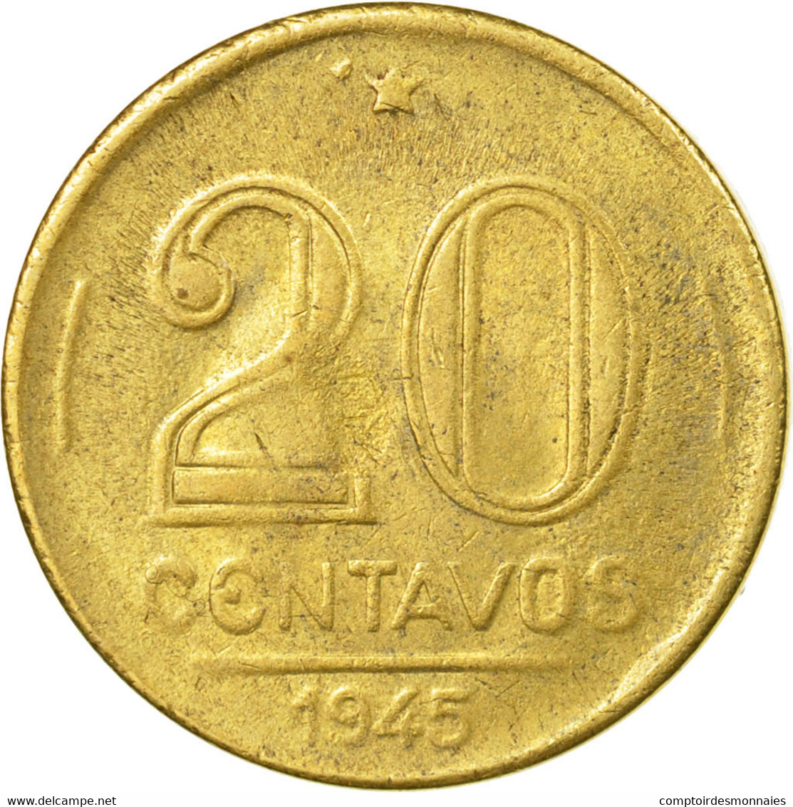 Monnaie, Brésil, 20 Centavos, 1945, TB+, Aluminum-Bronze, KM:556a - Brésil