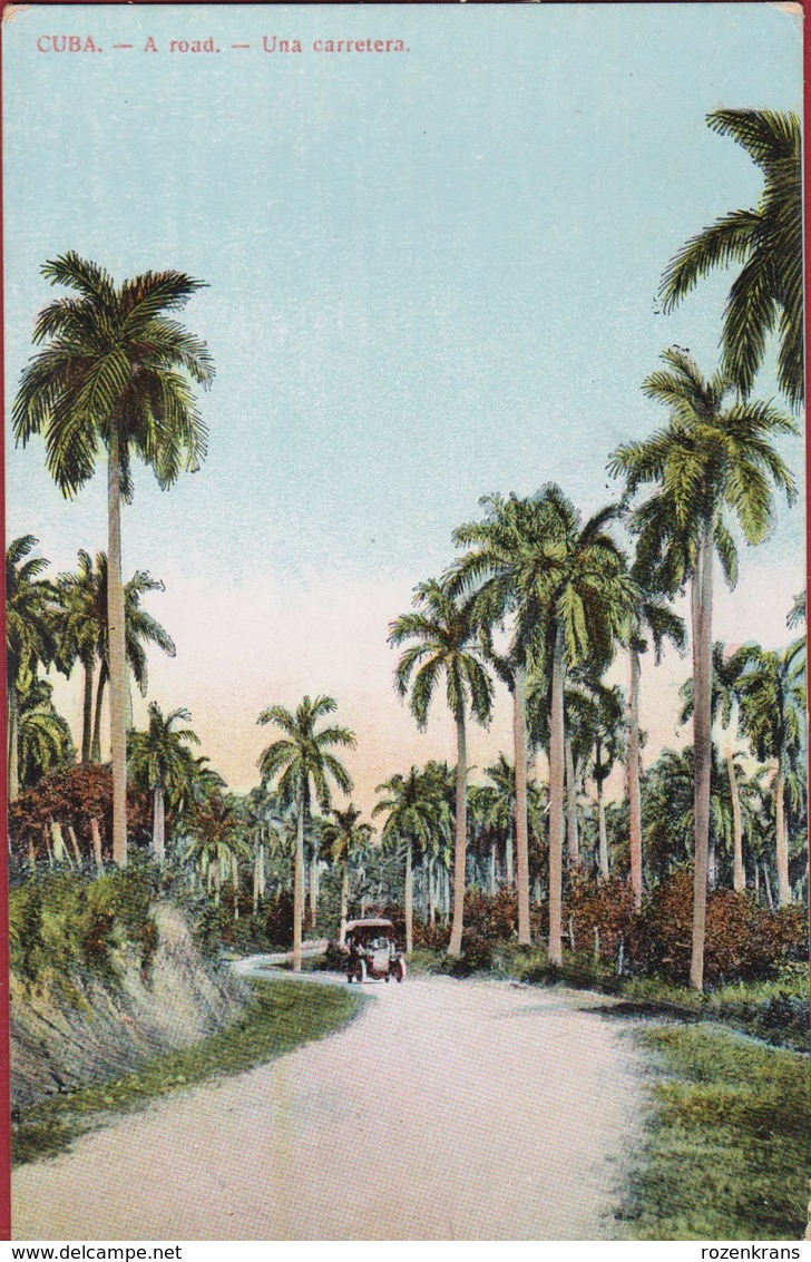 Cuba Una Carretera A Road Oldtimer Car Voiture Palm Trees Colonial Period Rare Old Postcard Tarjeta Postal - Cuba