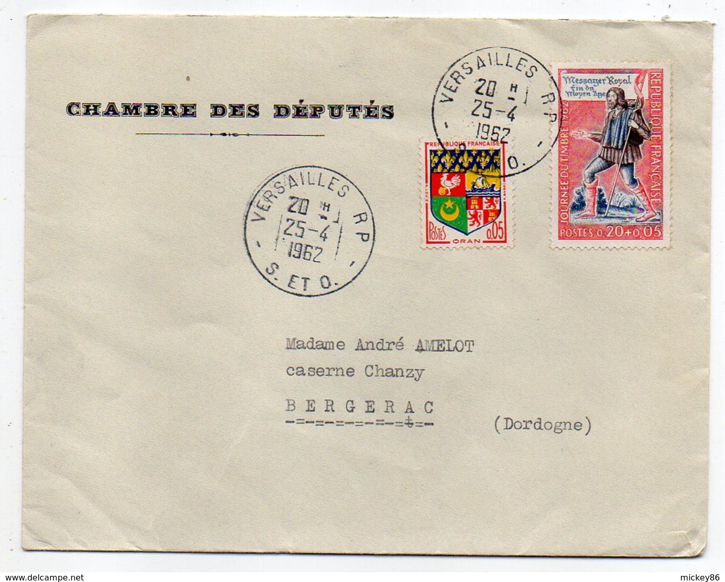 1962--lettre De VERSAILLES RP Pour BERGERAC-24 --Beau Cachet,timbres--personnalisée"Chambre Des Députés" - 1961-....