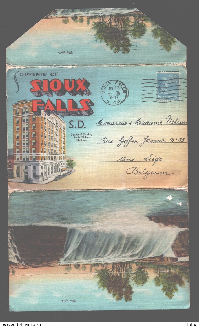 Sioux Falls - Souvenir Of Sioux Falls - Lettercard With 10 Pictures - 1947 - Linen Cover - Bank Of South Dakota Building - Sioux Falls