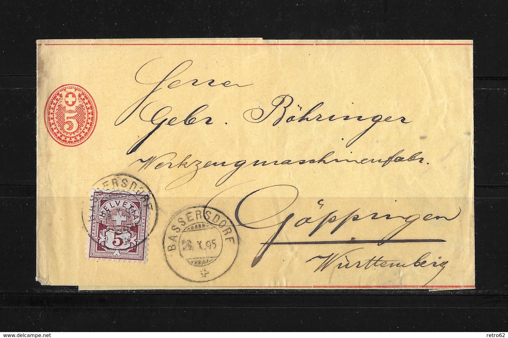 STREIFBAND 1895 → Bassersdorf Nach Göppingen / Württemberg DE  ►Zusatzfrankatur SBK-60B◄ - Stamped Stationery