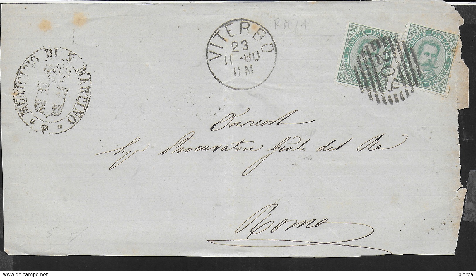 STORIA POSTALE REGNO - ANNULLO NUMERALE GC A SBARRE VITERBO (p.2) 32.02.1880 SU FRONTESPIZIO - Storia Postale