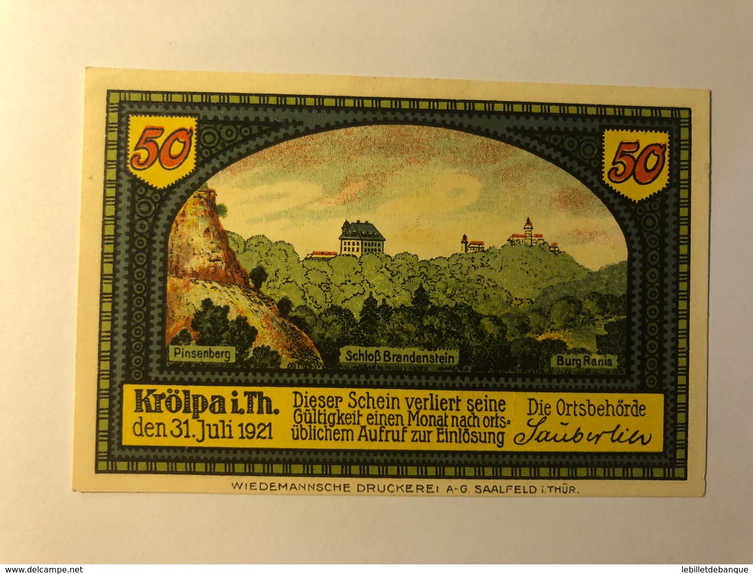Allemagne Notgeld Krolpa 50 Pfennig - Collections