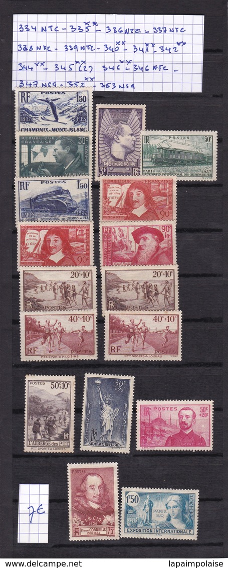 France 1936 à 1937  Neuf & Neuf Trace De Charnière Du  N° 334 Au N° 353 - Nuevos