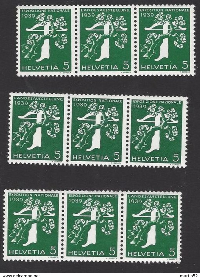 Schweiz Suisse 1939: Alle 3er-Streifen Landi-Rollenmarken Zu Z25a-Z27c Mi W8-W24 Jeu Se-tenant ** MNH  (Zu CHF 168.00) - Se-Tenant