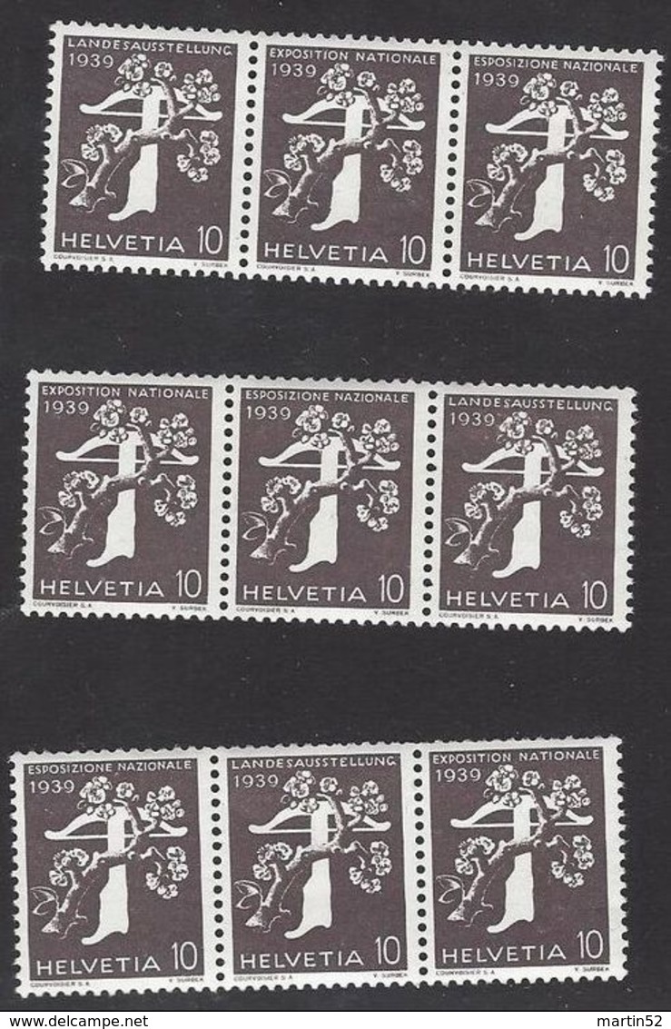 Schweiz Suisse 1939: Alle 3er-Streifen Landi-Rollenmarken Zu Z25a-Z27c Mi W8-W24 Jeu Se-tenant ** MNH  (Zu CHF 168.00) - Se-Tenant