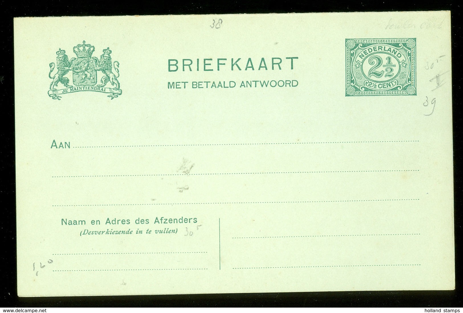 2x BRIEFKAART VOORDRUK 2 1/2 Ct Nvph Nr 55 Ongebruikt + BETAALD ANTWOORD  (11.448g) - Postal Stationery