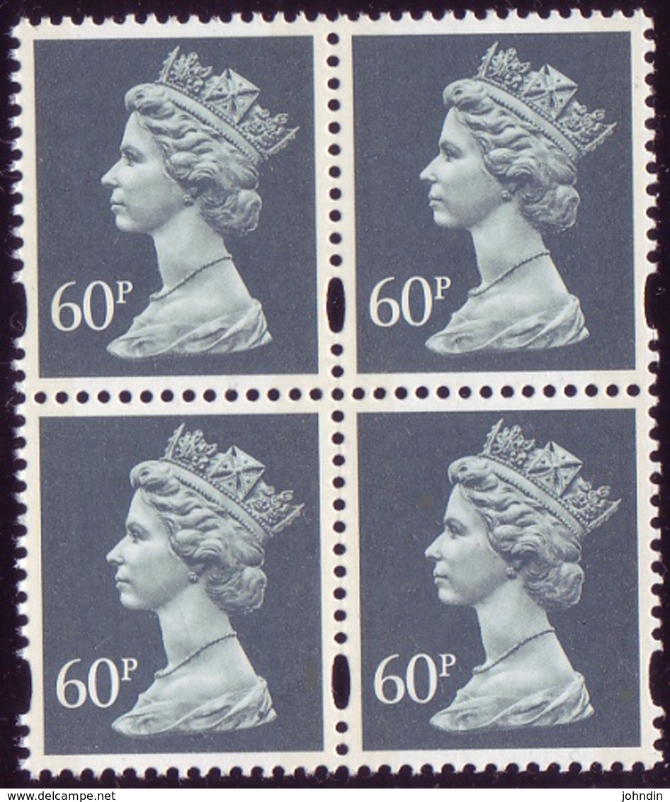 1994 GB Machin Block Of 4 X 60p Dull Blue-Grey With 2 Phos Bands & Elliptical Perforations Lithography  SG Y1784 UM/MNH - Machins