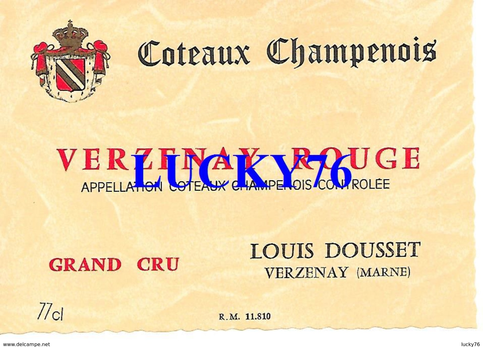 Etiquette Coteaux Champenois Verzenay Rouge Grand Cru  Louis Dousset - Champagne