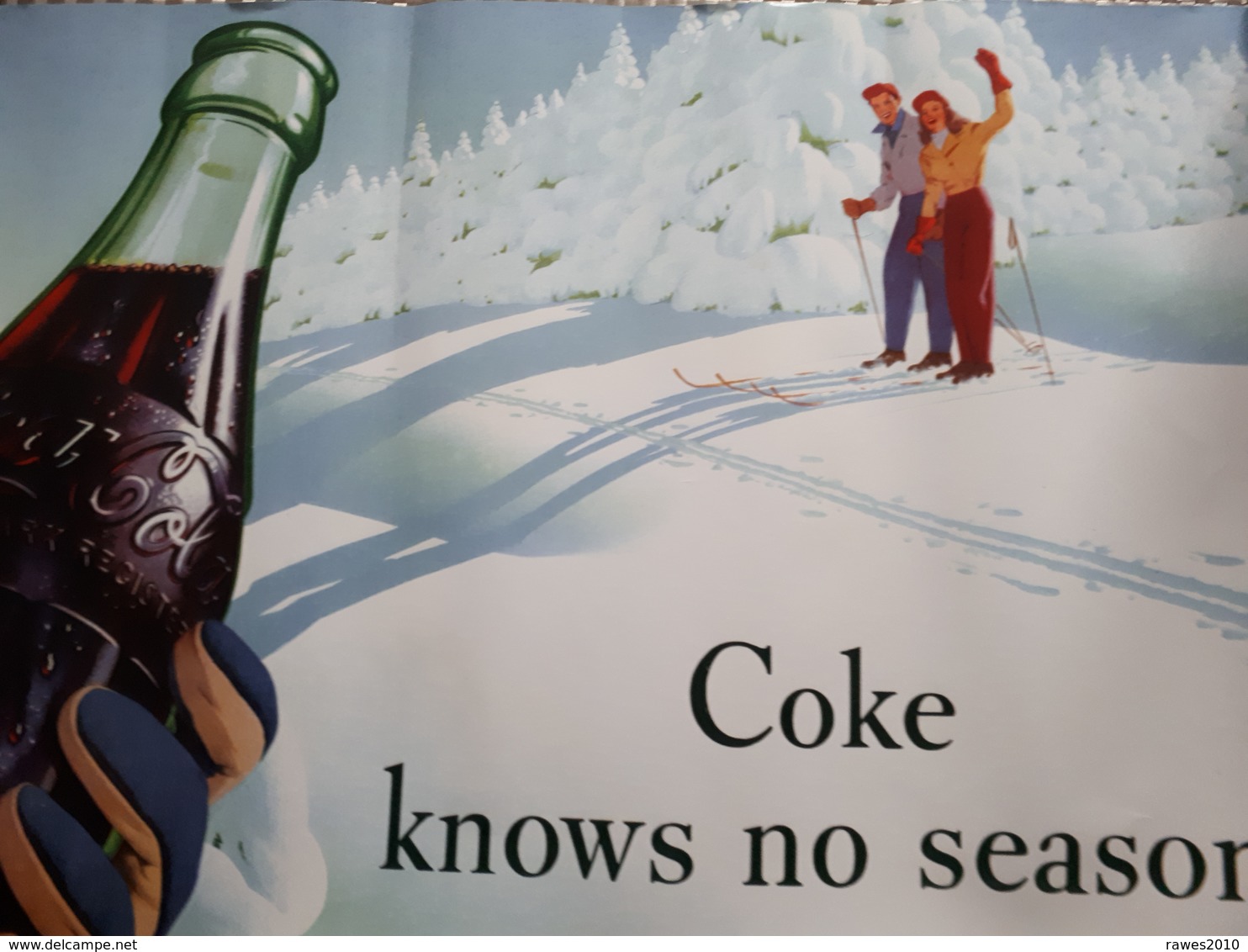 Coca Cola Plakat Werbung Winterlandschaft Skifahrer - Affiches Publicitaires