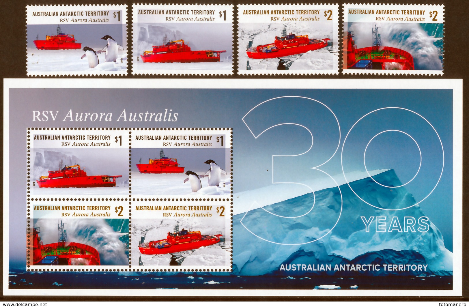 A.A.T. AUSTRALIAN ANTARCTIC TERRITORY 2018 RSV Aurora Australis Set & Minisheet  [MNH] - Nuovi
