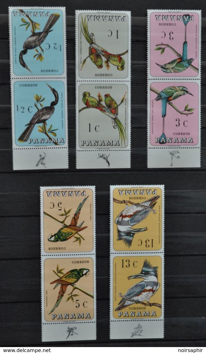 PANAMA 1967 Série 5x2 Timbres Tête-bêche Oiseaux Neufs ** BDF - MNH Birds Confronting Pairs Stamps - Panama