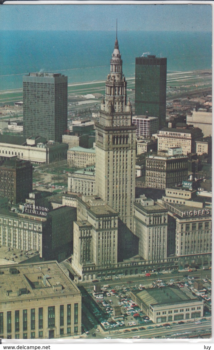 CLEVELAND OHIO  AERIAL VIEW SHOWS THE TERMINAL TOWER FEDERAL BUILDING AND ERIEVIEW PLAZA TOWER  USED RED METER EMA - Cleveland