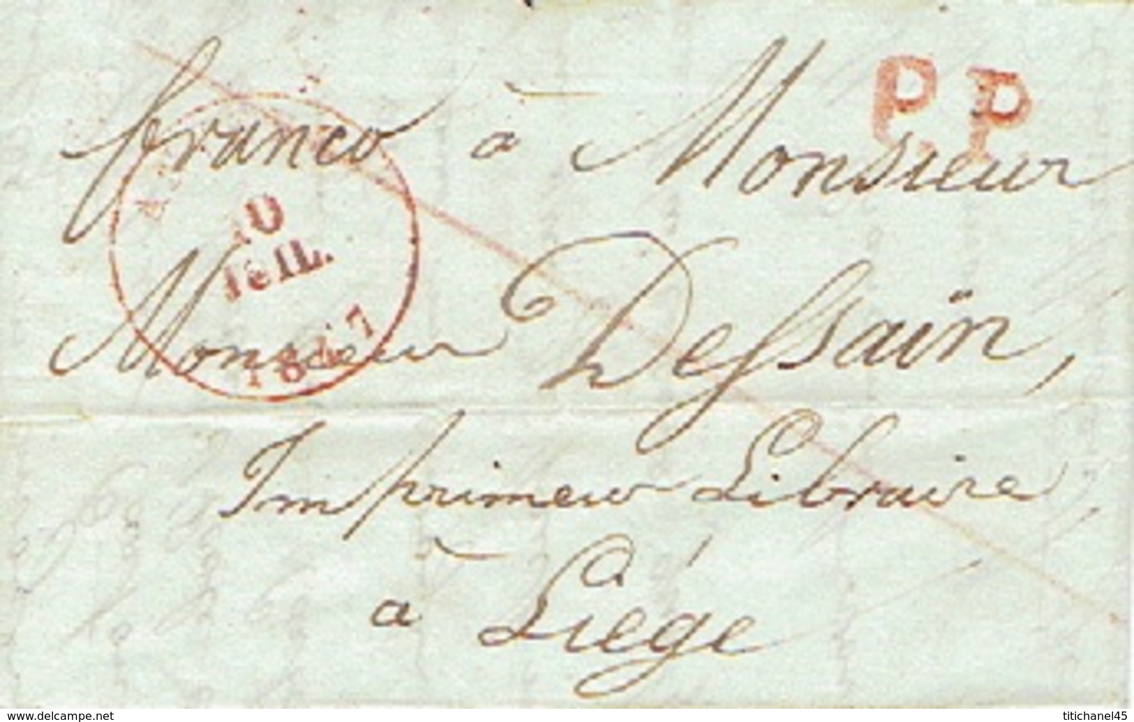 LAC D'ANVERS 10/07/1847 En PORT PAYE Trait Oblique Rouge Vers LIEGE H. DESSAIN éditeur-imprimeur Lettre Signée J. BEERTS - 1830-1849 (Belgique Indépendante)