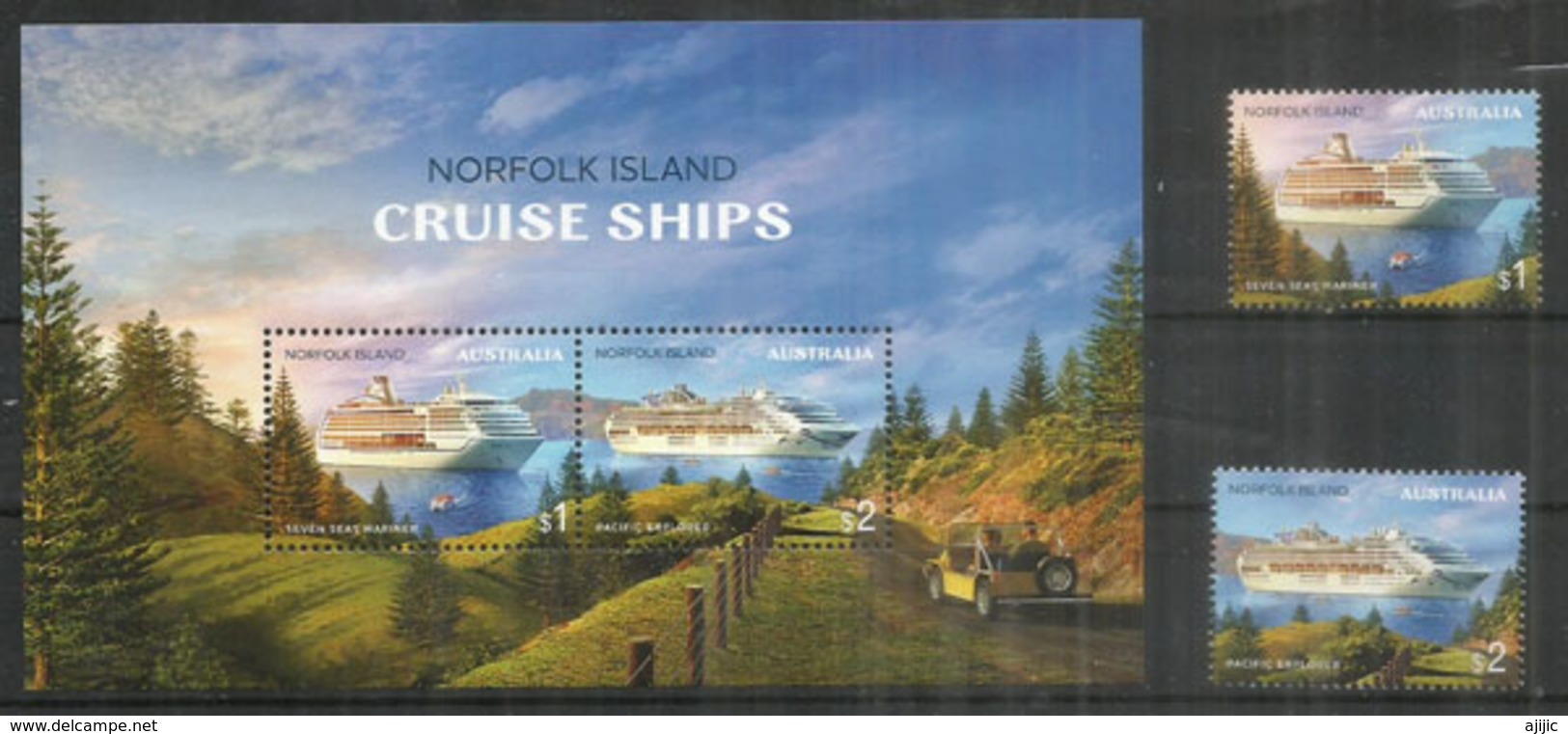 Norfolk Island Cruise Ships (Pacific Explorer,Seven Seas Marina) B-F + Série Timbres Neufs ** 2018 - Ile Norfolk