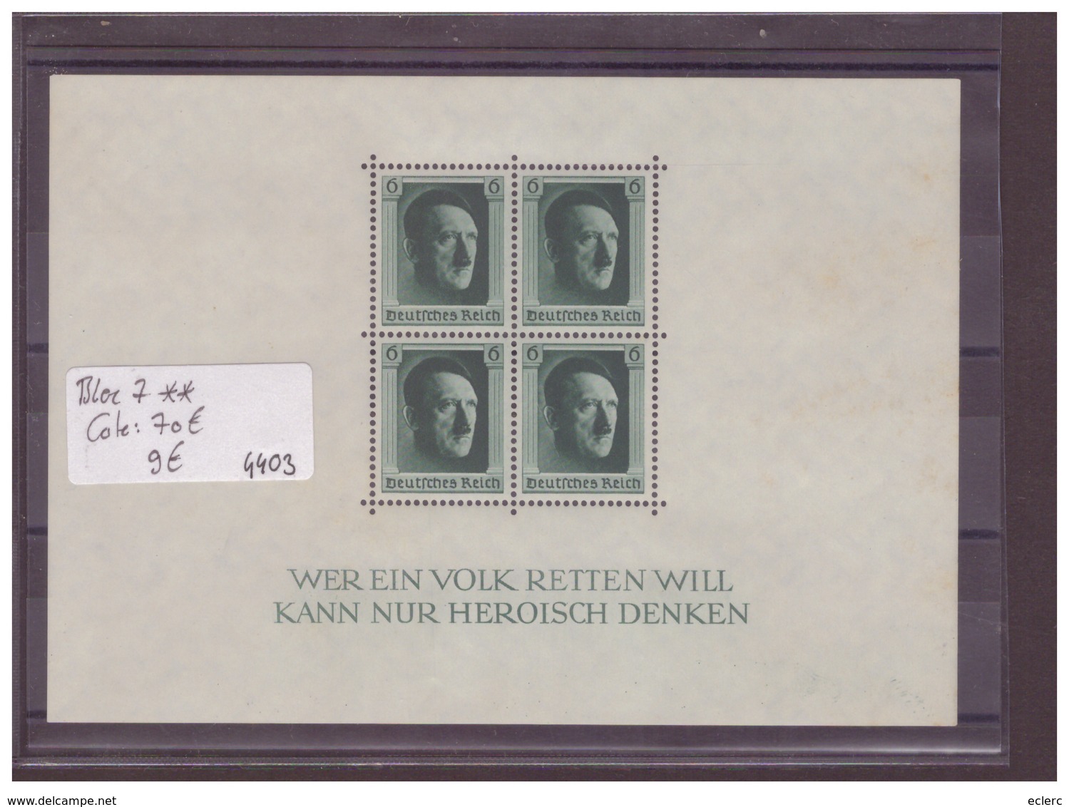 DEUTSCHES REICH - No MICHEL BLOC 7 ** ( MNH, SANS CHARNIERE )  - !!! WARNING: NO PAYPAL!!! - COTE: 70 € - Blocks & Kleinbögen