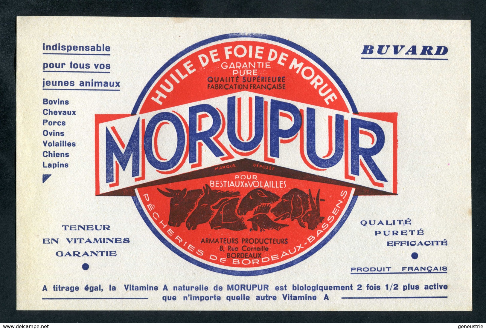 Buvard "Huile De Foie De Morue MORUPUR - Pêcherie De Bordeaux - Armateurs Producteurs" Terreneuvas - Morue - Agriculture