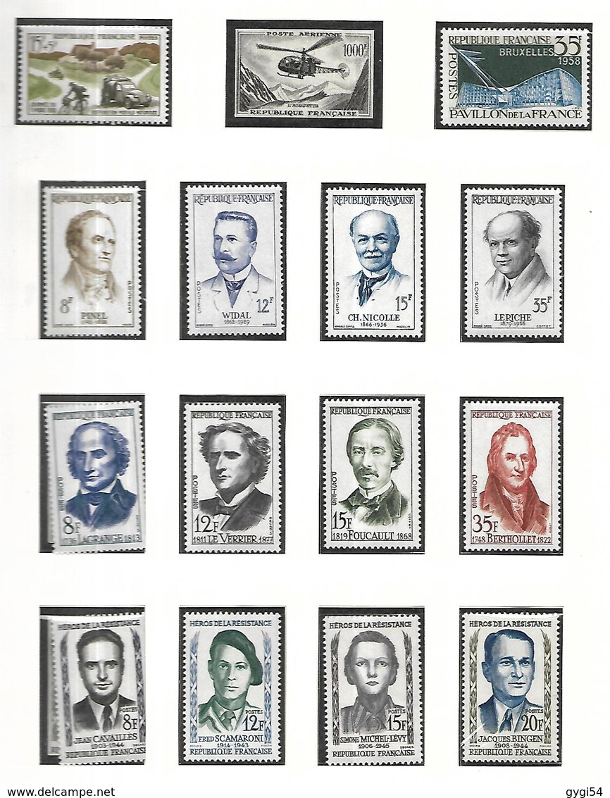 France   1956 à 1961 Timbres Poste  Années Complètes    cat yt  n° 1050 à  1324    n** MNH cote 580