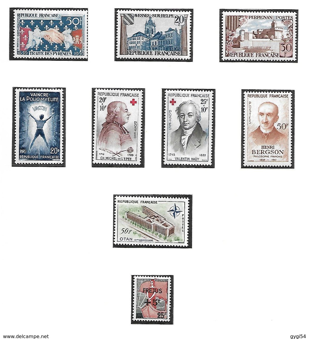 France   1956 à 1961 Timbres Poste  Années Complètes    cat yt  n° 1050 à  1324    n** MNH cote 580